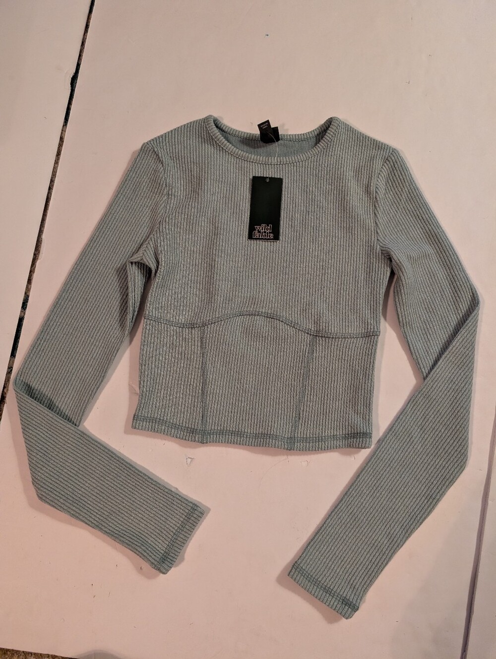 Wild Fable Sage Ribbed Long-Sleeve Crop Top Sz XS